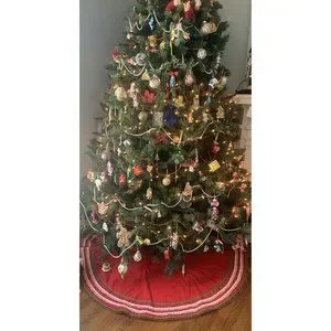 Jupe De Sapin Velours Rouge – Arctic Holiday – 50″ – Bordure Blanche Et Verte – Noël